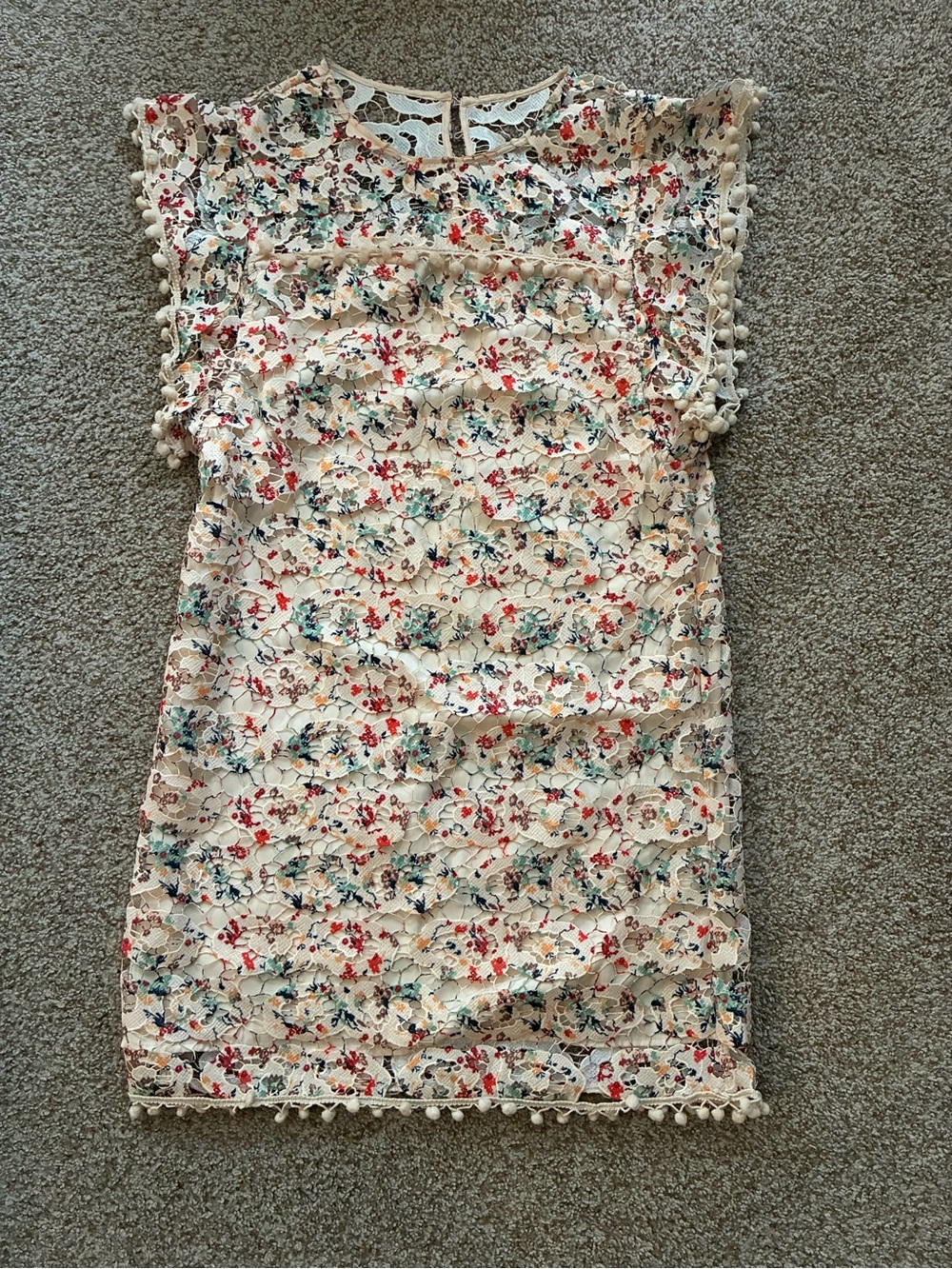 Anthropologie Tularosa Elba Rainbow Lace Pom Pom Dress Cream Size Medium